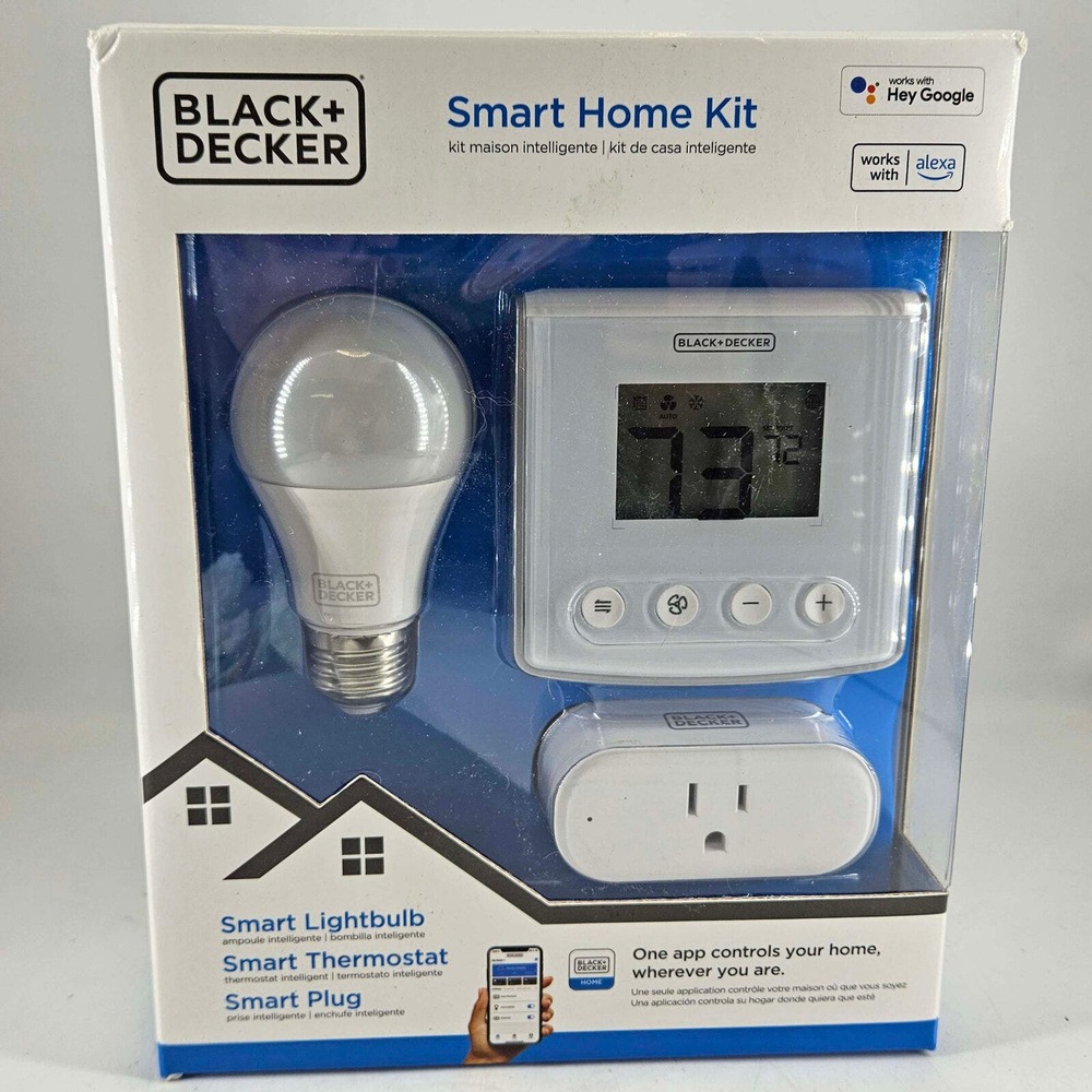 Black Decker Smart Home Starter Kit Wi-Fi Hard Key Thermostat A19 Bulb Plug NEW